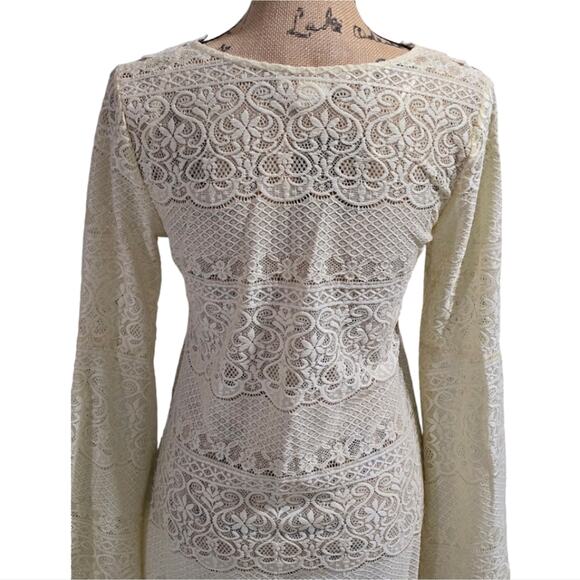 FLYING Tomato Cream Slightly Sheer Bell Sleeve Mini‎ Dress COVERUP Size Medium - Picture 5 of 8